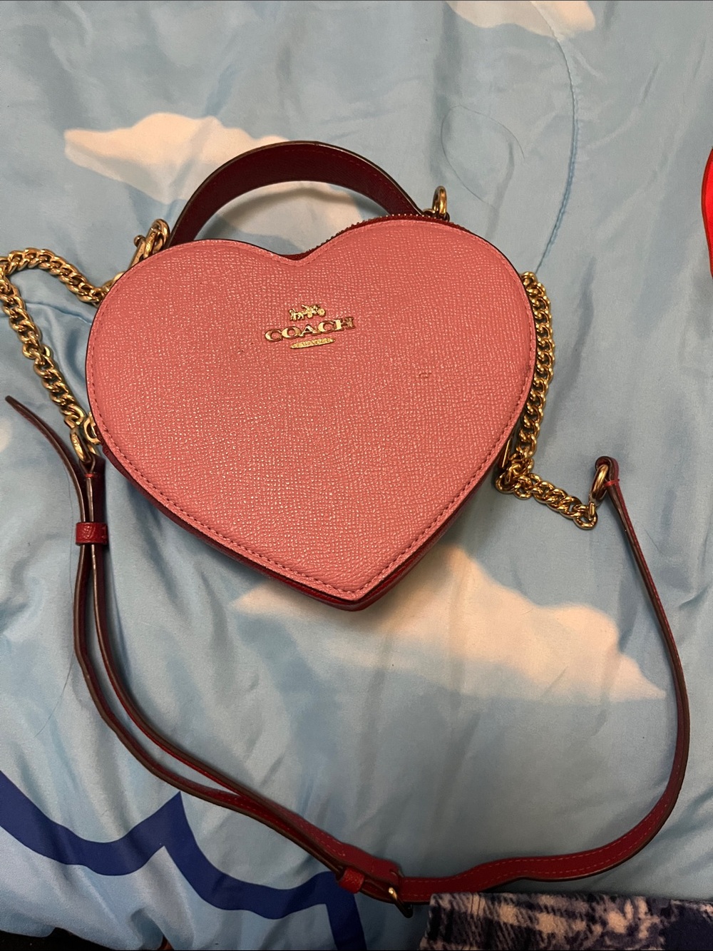Coach Pink Heart-Shaped Crossbody with Gold Hardware